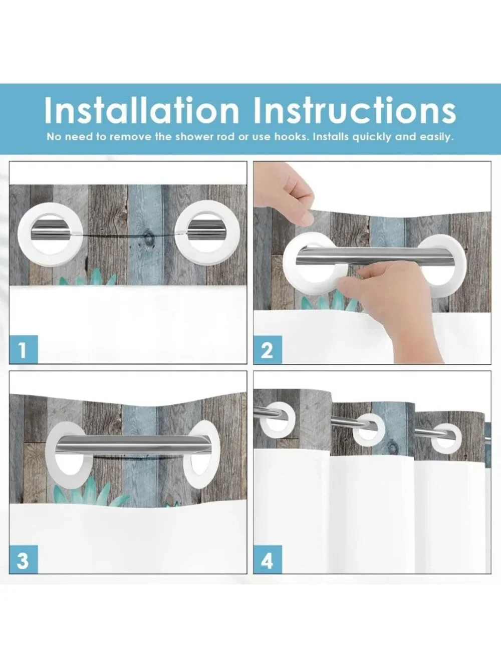 Rustic Farmhouse Shower Curtain Set with Liner, Teal Daisy & Butterfly Design